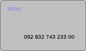 silver card with light
				 indigo letters reading IKUHL and a black card number